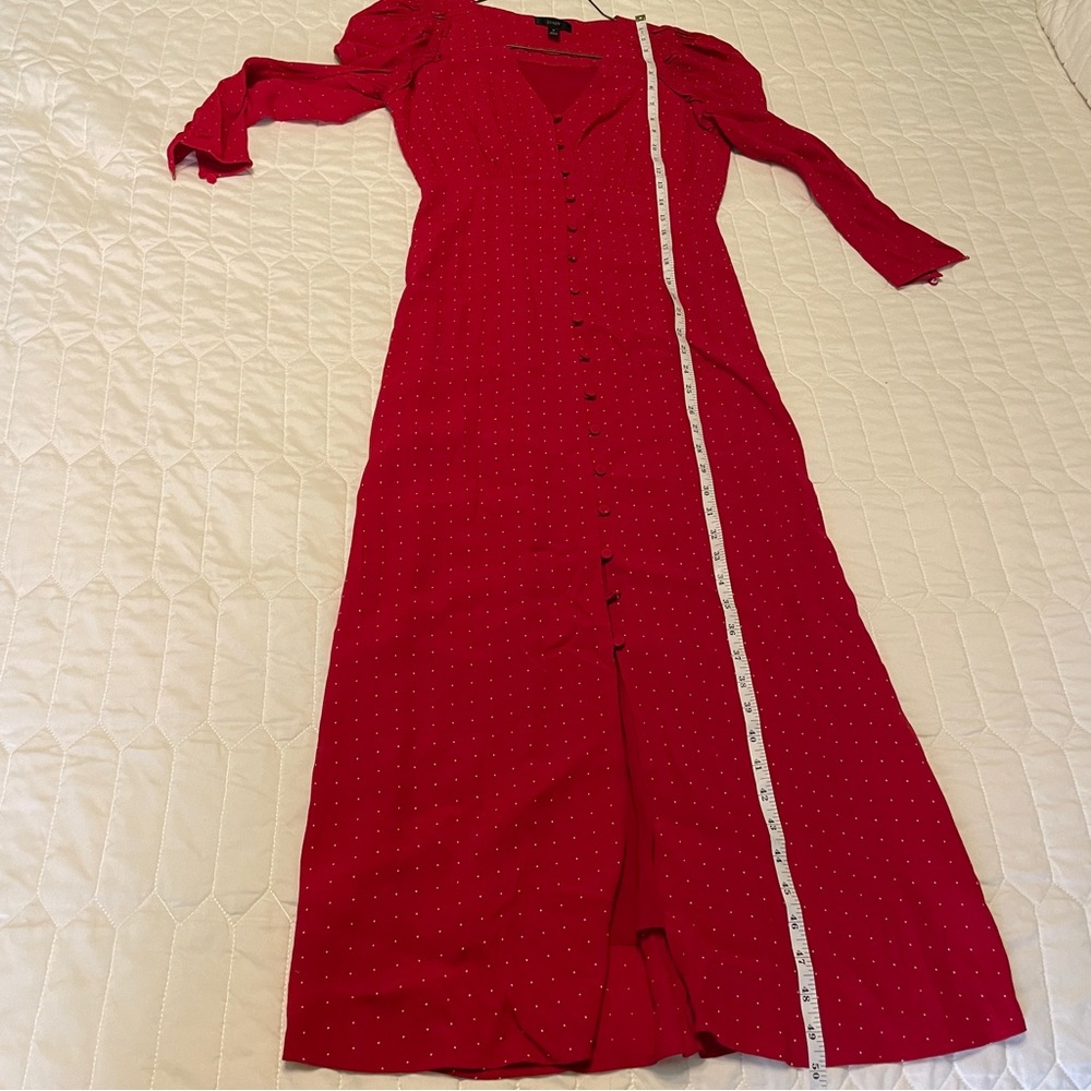 J Crew Puff Ruffled Sleeve Pin Dot Midi Dress Size 0 - Picture 6 of 7